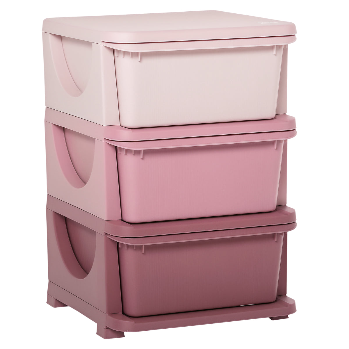 Storage boxes for children, 3 drawers, rounded edges, elevated design, 37x37x56.5 cm, pink
