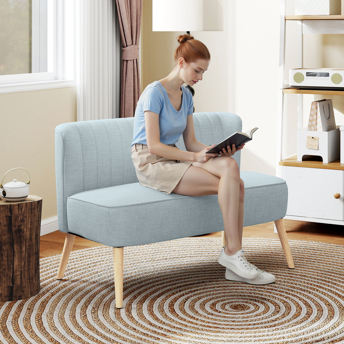 HOMCOM 2-Sitzer Sofa, weiche Polsterung, pflegeleichter Bezug, bis 220 kg, 117 x 56,5 x 77 cm, Hellgrün – Produktabbildung 2