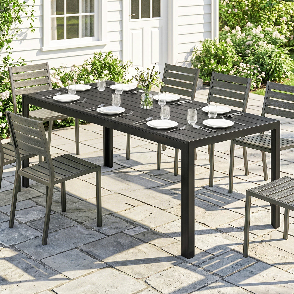 Plastic garden table 190 x 84.5 x 72 cm, UV & weather-resistant balcony table with wood look, wood grain (2)