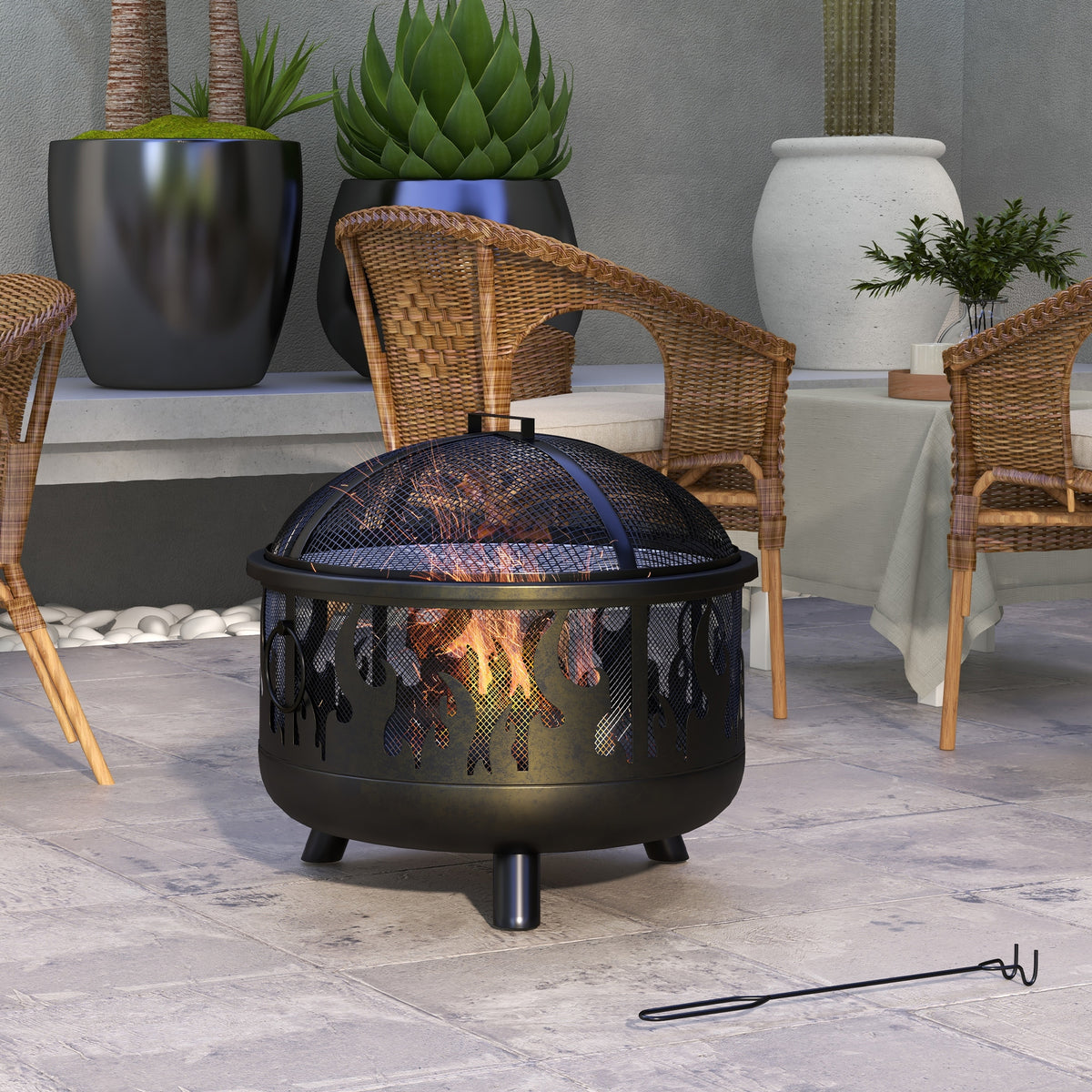 Fire pit, incl. spark screen, 1 poker, Ø61.5 cm x 52 cm, black (2)