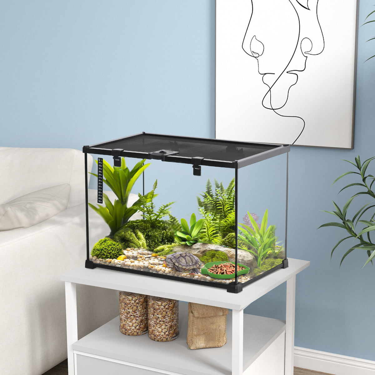 PawHut Terrarium für Reptilien Reptile Fütterungsbox Glasterrarium Amphibien Spinnentiere mit – Produktabbildung 2