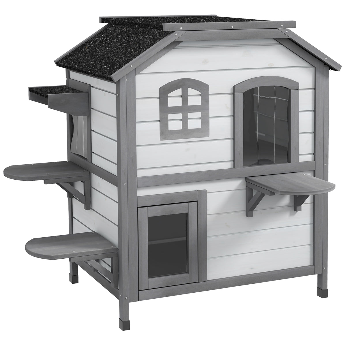 Cat house cat hut cat cave, 2 stories, weather-resistant, 99.5 cm x 76 cm x 91 cm, white + gray