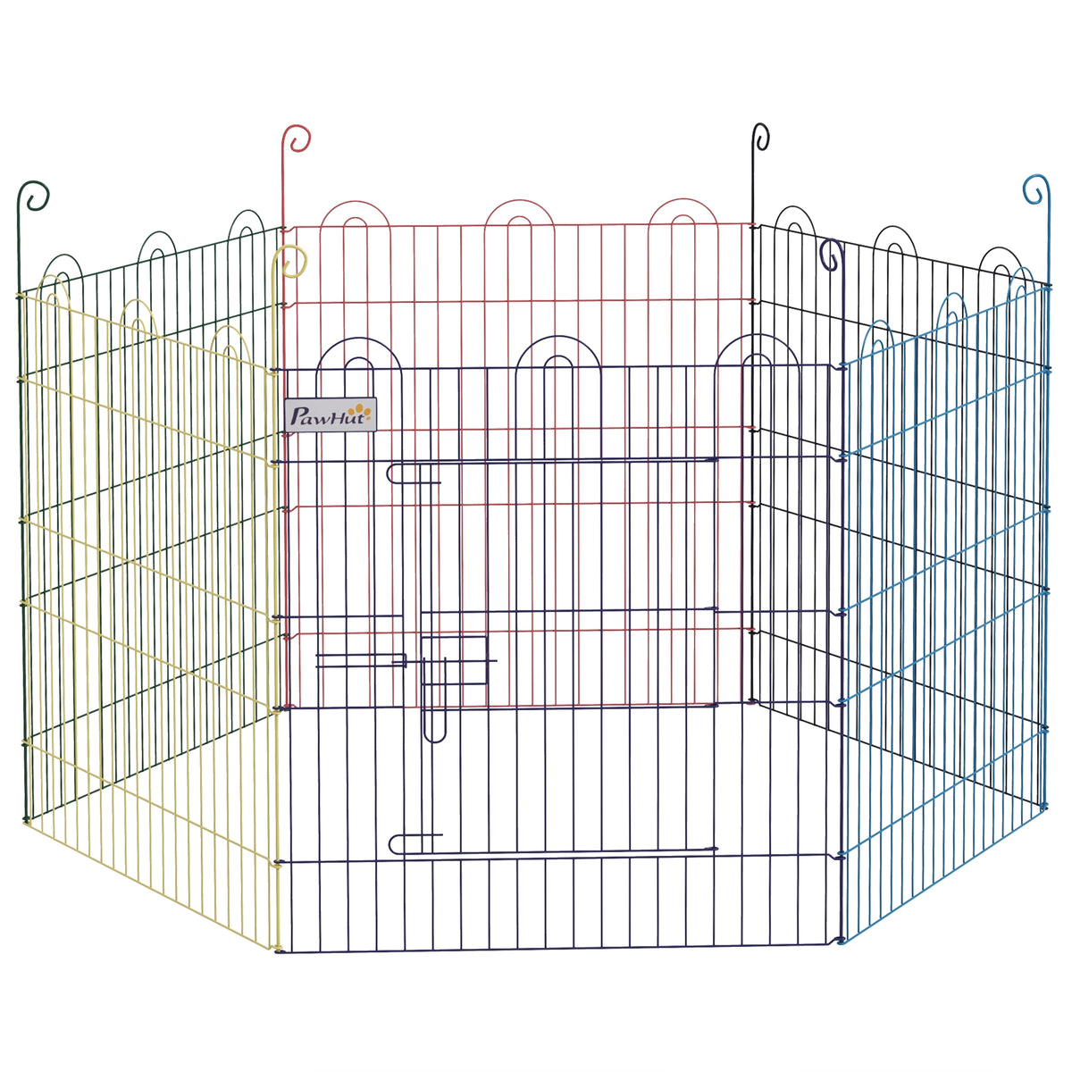 PawHut Freilaufgehege, Welpenauslauf, modulares Design, verriegelbar, Metall, Ø120x60H cm, Bunt
