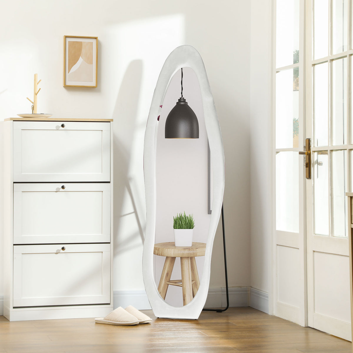 HOMCOM Ganzkörperspiegel, wellige Form, 160 x 50 cm, freistehend, samtartiger Rahmenbezug, Schlafzimmer – Produktabbildung 10