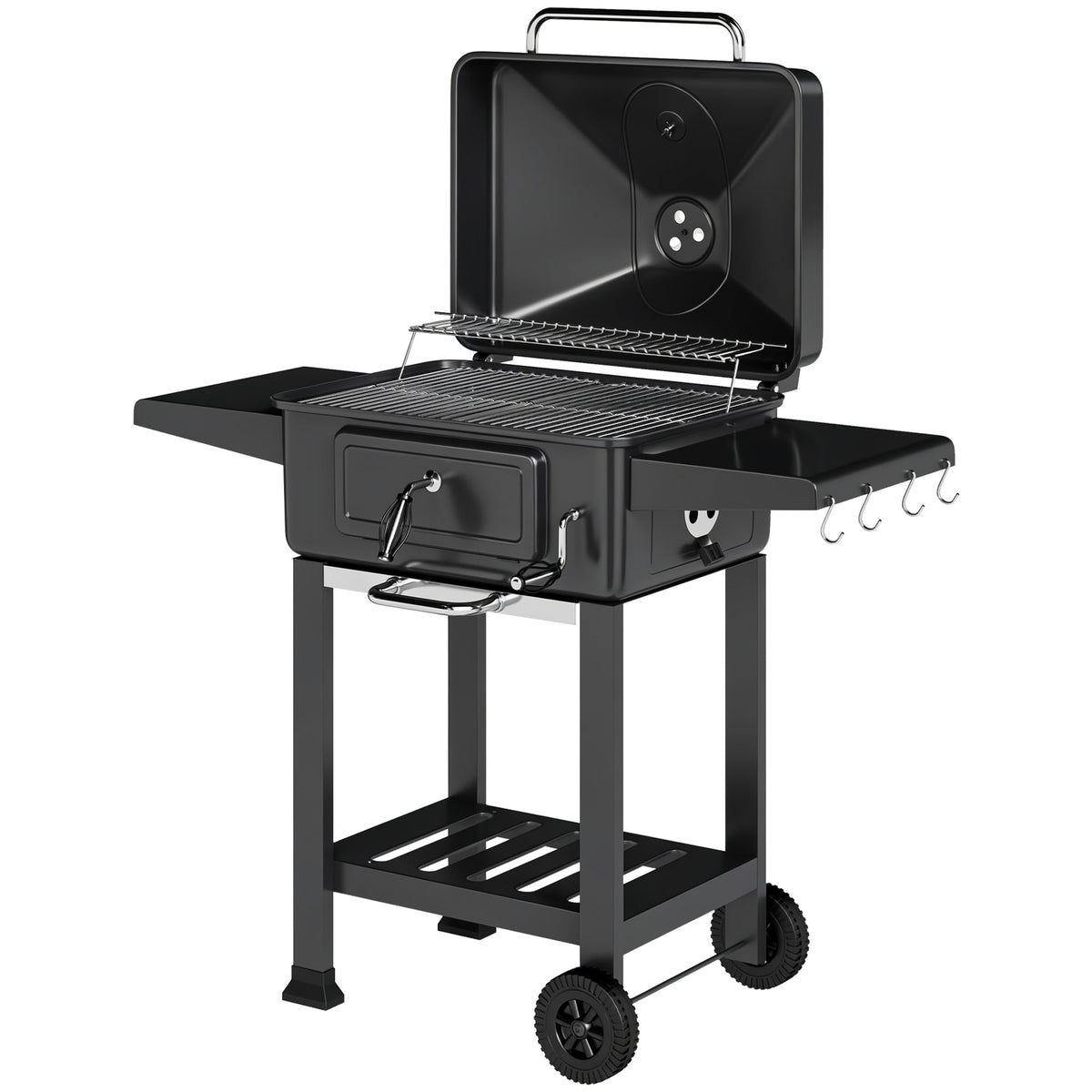 Outsunny Holzkohlegrill BBQ Smoker mit Deckel Thermometer höhenverstellbar Kohlepfanne Grillrost Seitentisch