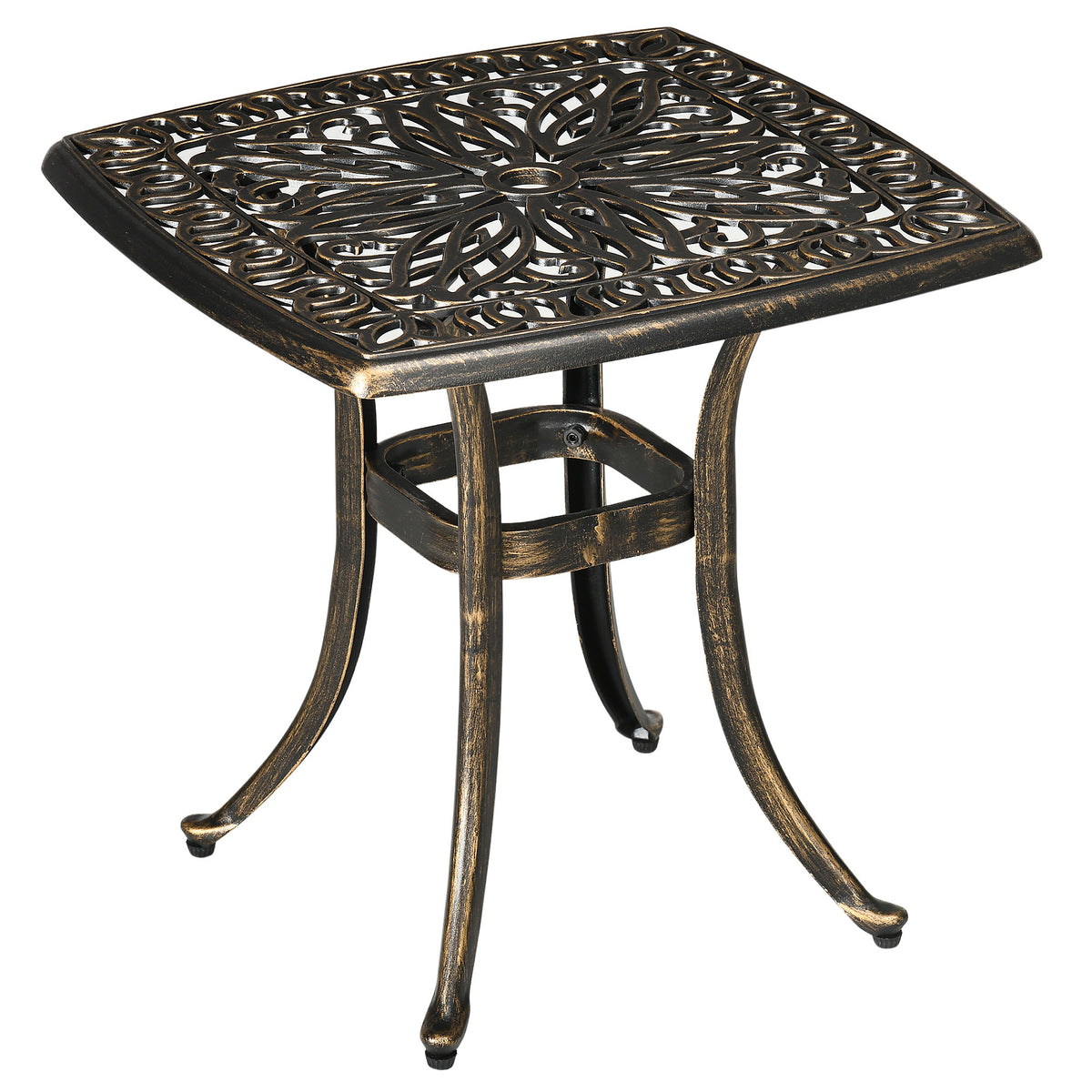 Garden table, decorative vintage design, with parasol hole, cast aluminum, color: bronze, 54 x 54 x 52.5 cm