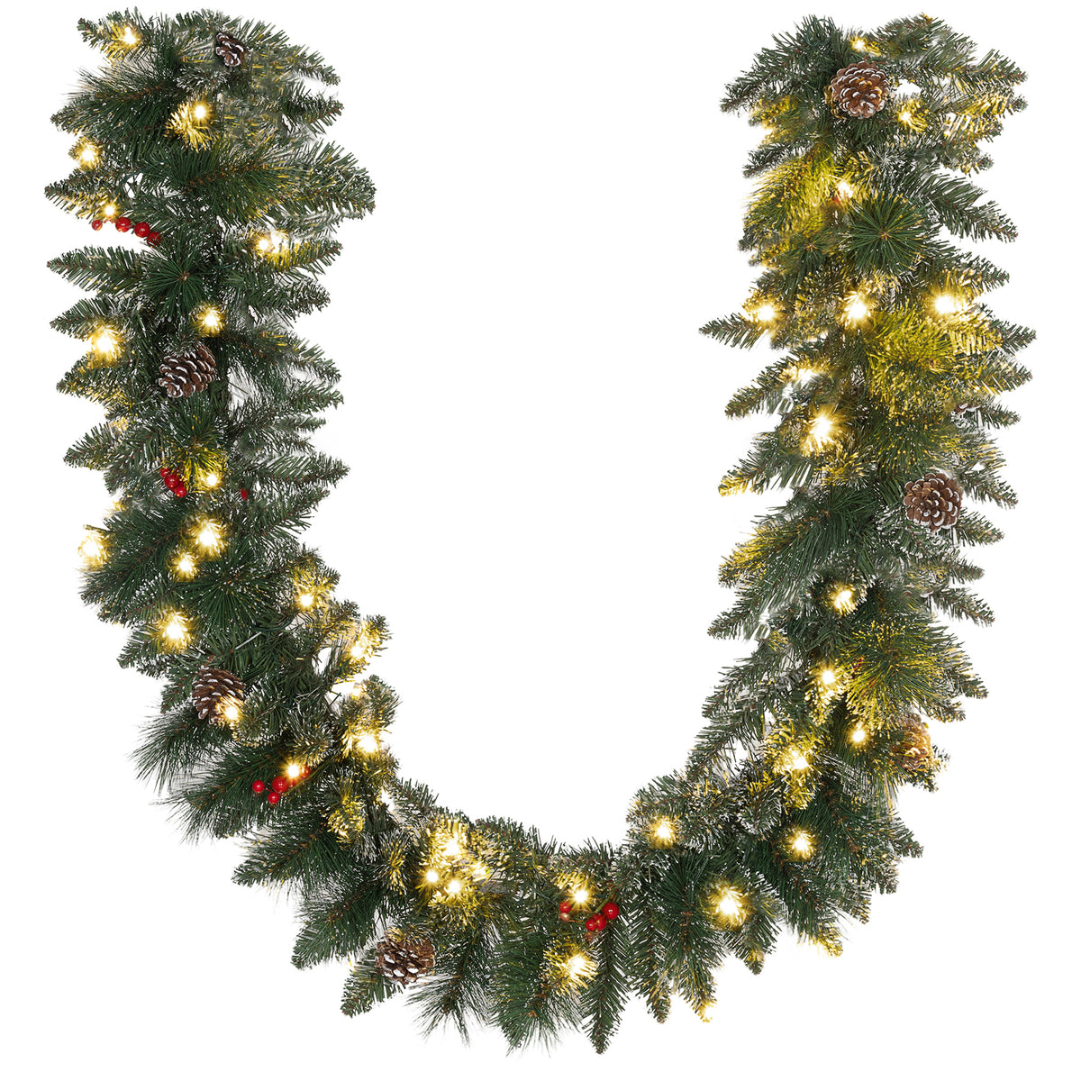 1.8m artificial Christmas garland with fairy lights flower decoration green