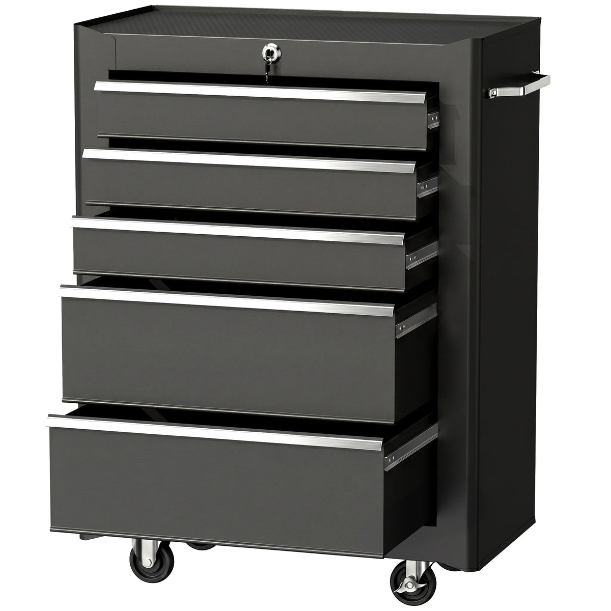 Tool cabinet, toolbox, 5 drawers, mobile, steel, black