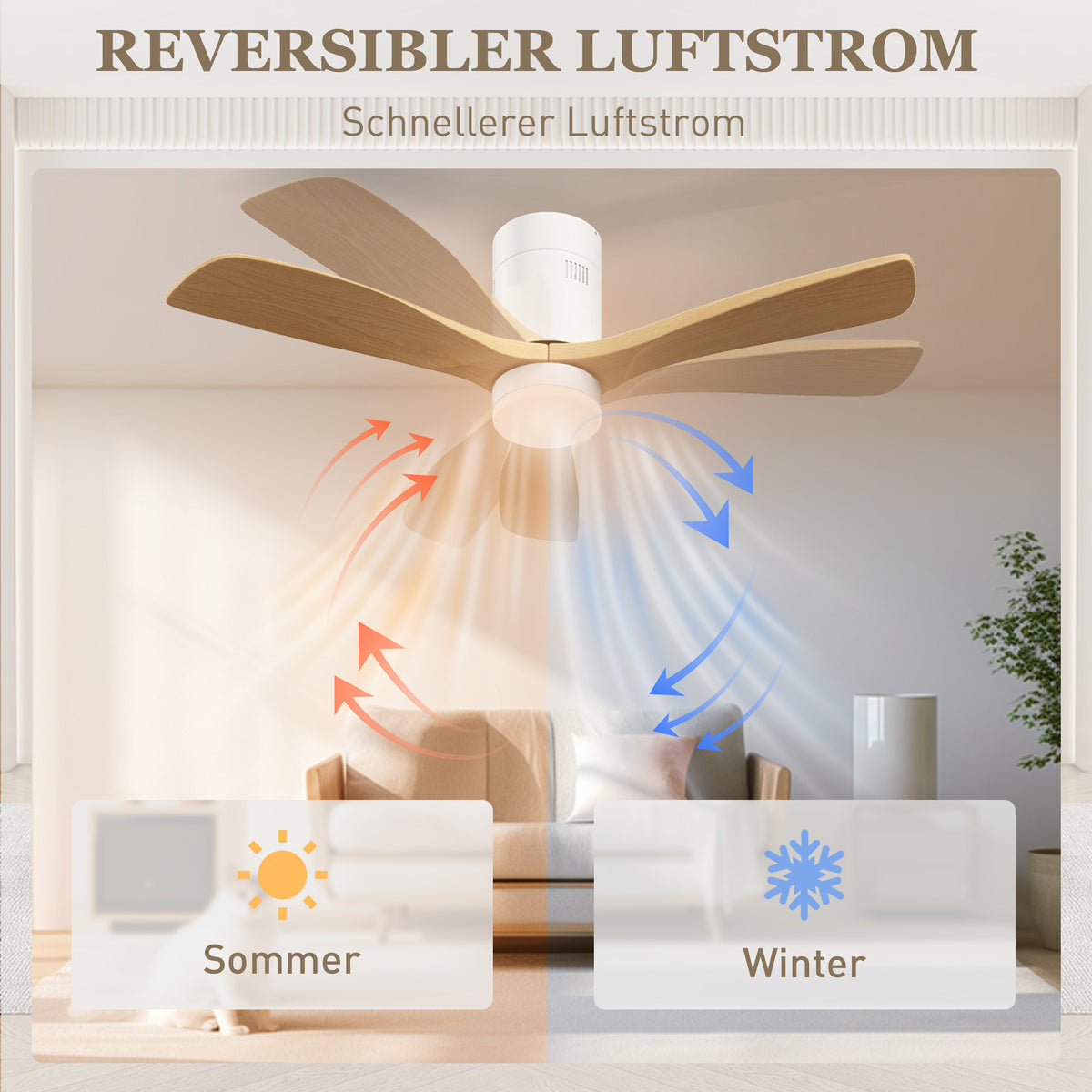 Ceiling fan with LED light, 6 speeds, remote control, light brown (7)