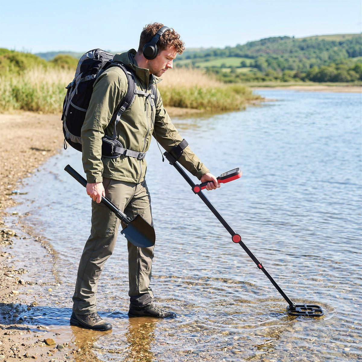 Metal detector IP68 waterproof foldable metal detector with 4 modes, headphones, shovel, carrying bag, LCD (2)