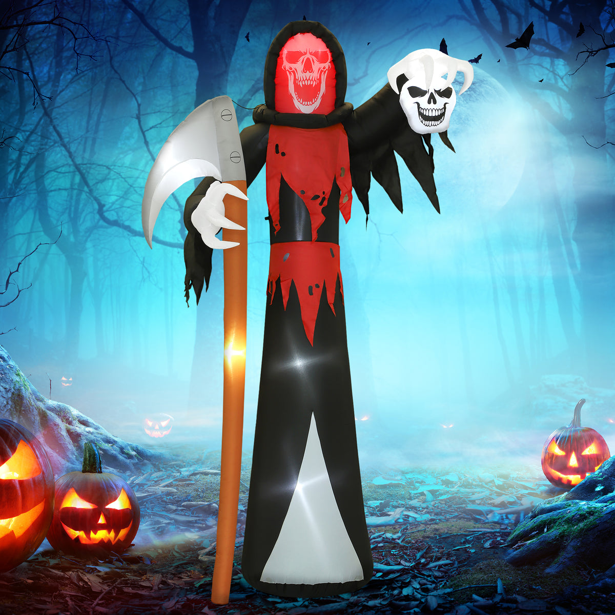 Outsunny Halloween-Dekoration 3,7 m riesiger Sensenmann mit LED-Beleuchtung Leuchtende Luftfigur für – Produktabbildung 2