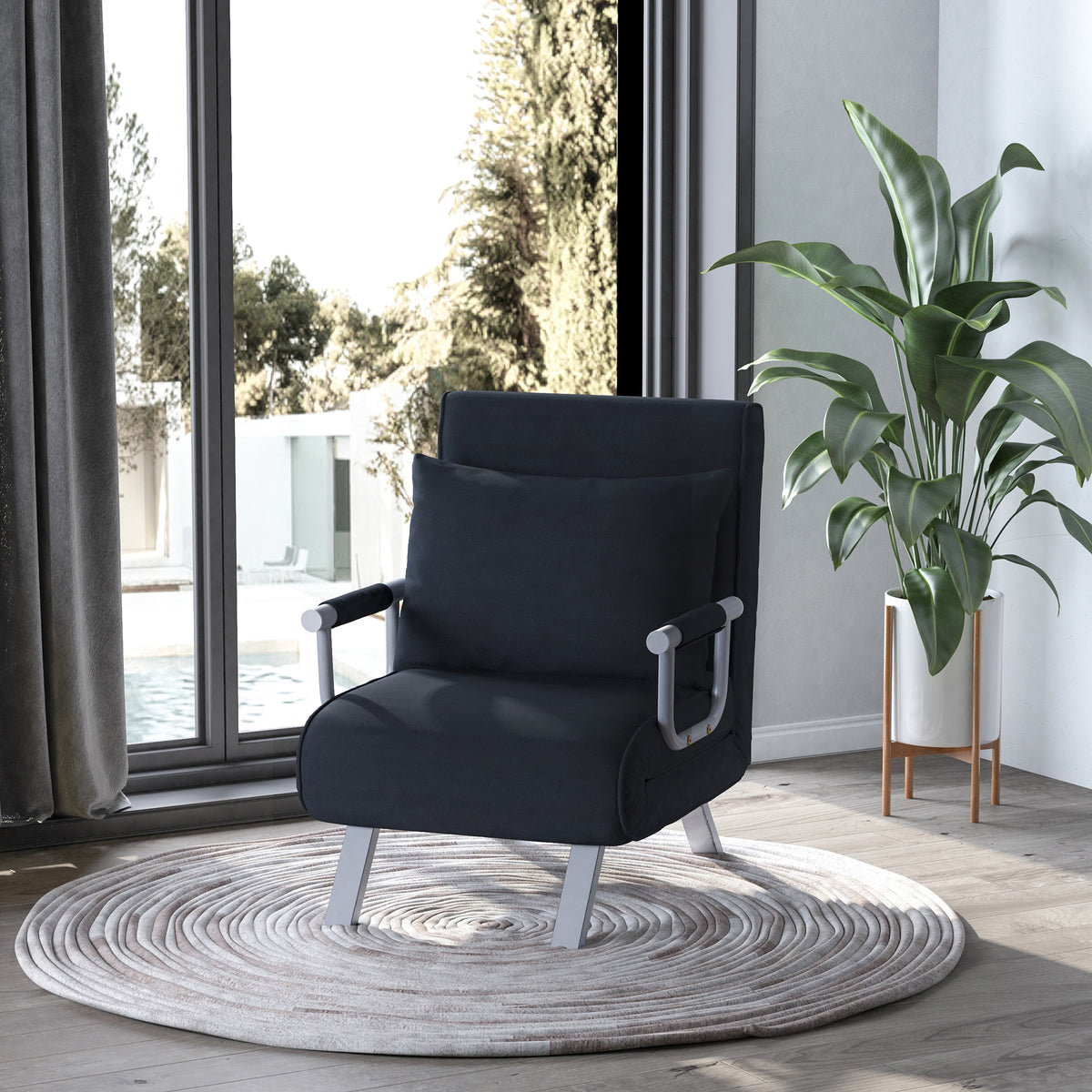 HOMCOM 3-in-1 Schlafsofa, Gästebett, Sessel inklusive Kissen, Schwarz – Produktabbildung 2