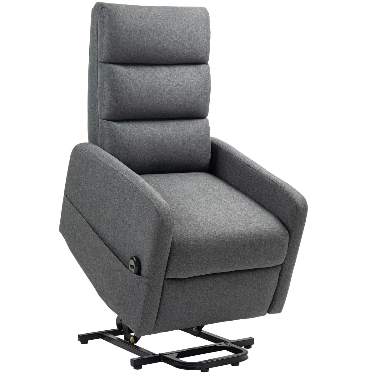 Electric recliner chair with lift assist, remote control, soft foam, side pocket, linen-look upholstery, grey