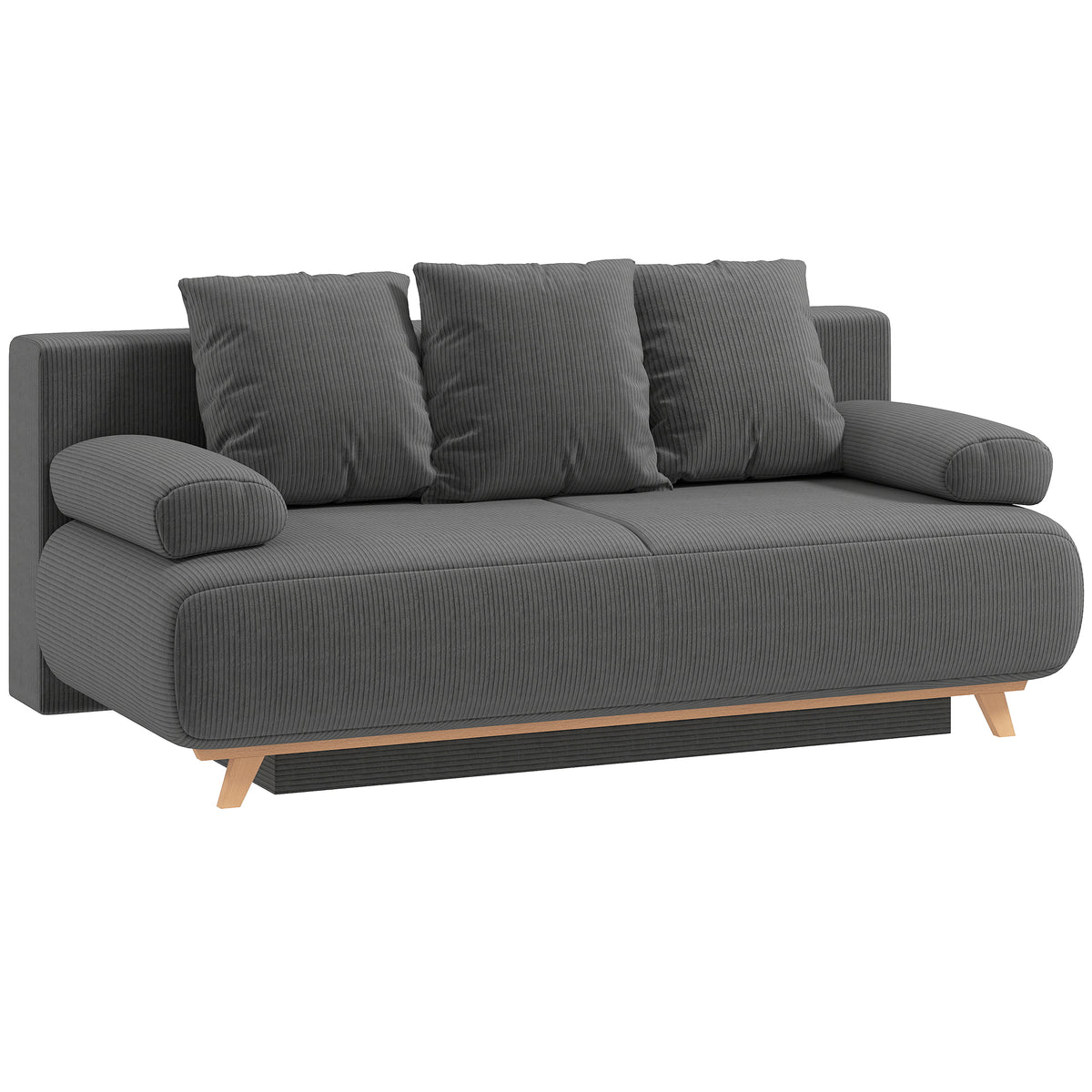 HOMCOM Schlafsofa mit verstellbarer Rückenlehne, Bettfunktion, verstecktem Stauraum und Cordbezug, Grau