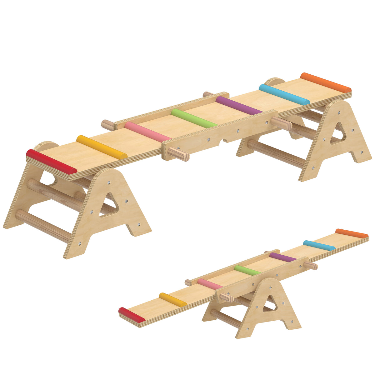 2 In 1 Balance Wippe Kinder, Schwebebalken aus Holz, Wippe Schaukelwippe Garten, Balance Board 133 x 38 x 24
