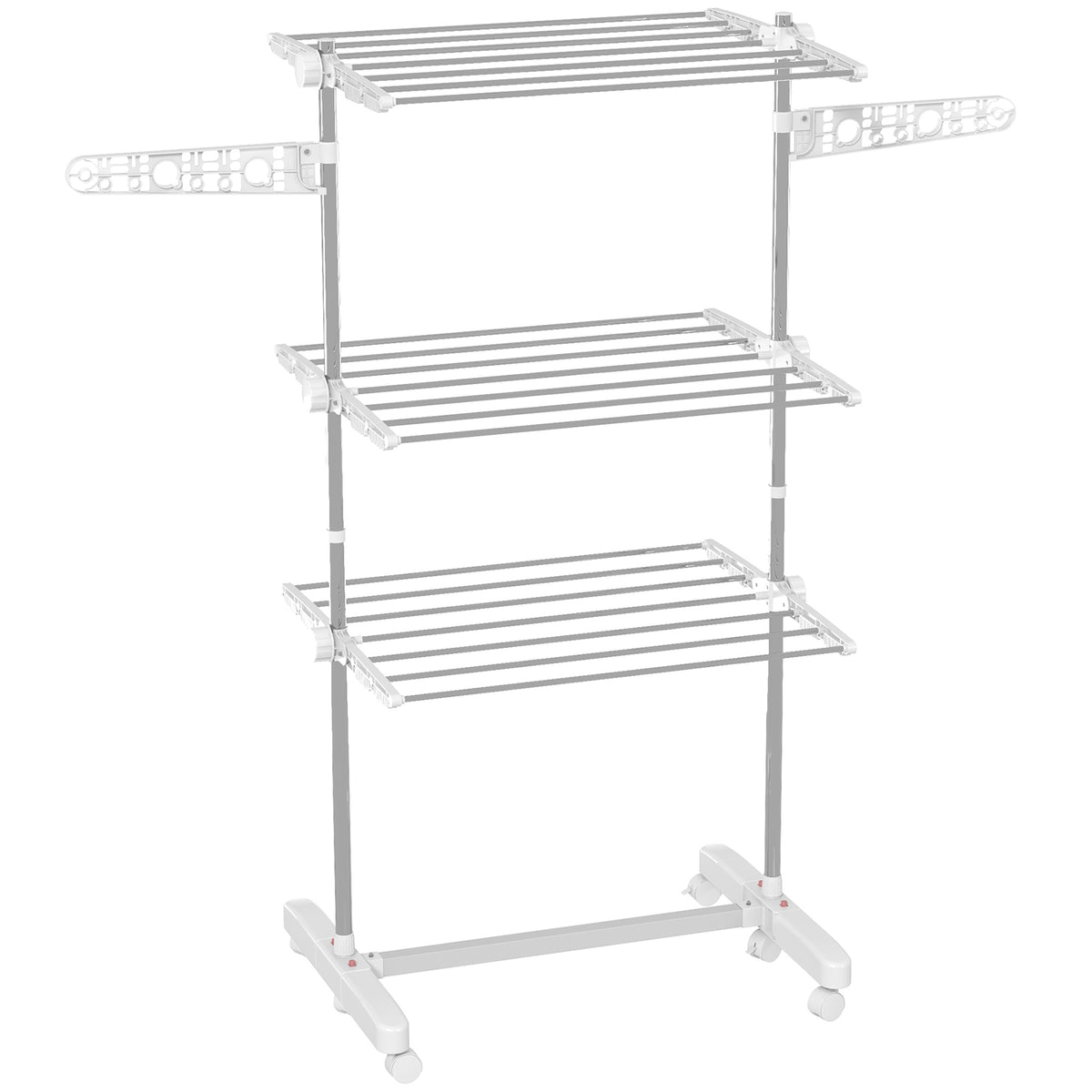 Mobile clothes drying rack, laundry dryer, 3 levels, foldable, silver + white