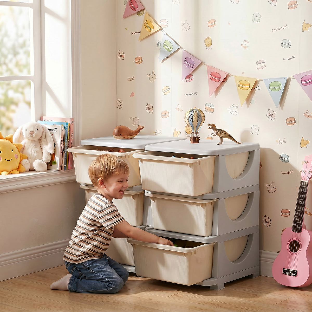 Children's storage box, kids' storage box, 3 drawers, white (2)