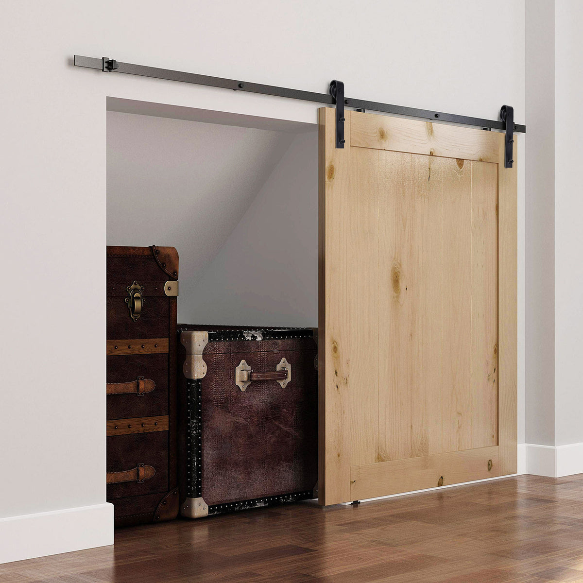 HOMCOM Gleitschienen-Bausatz für Schiebetür, bis 90 kg, Kohlenstoffstahl, 200 cm, Schwarz, inkl – Produktabbildung 6