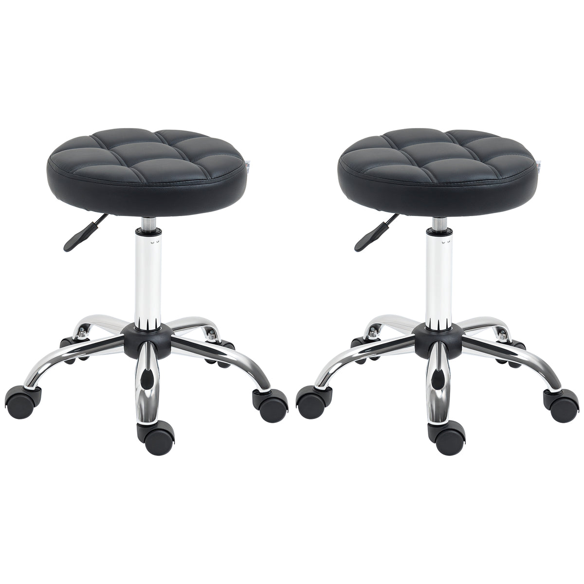 Set of 2 rolling stools, height-adjustable, swivel stool 48-63 cm, work stool 360° rotatable, office stool for