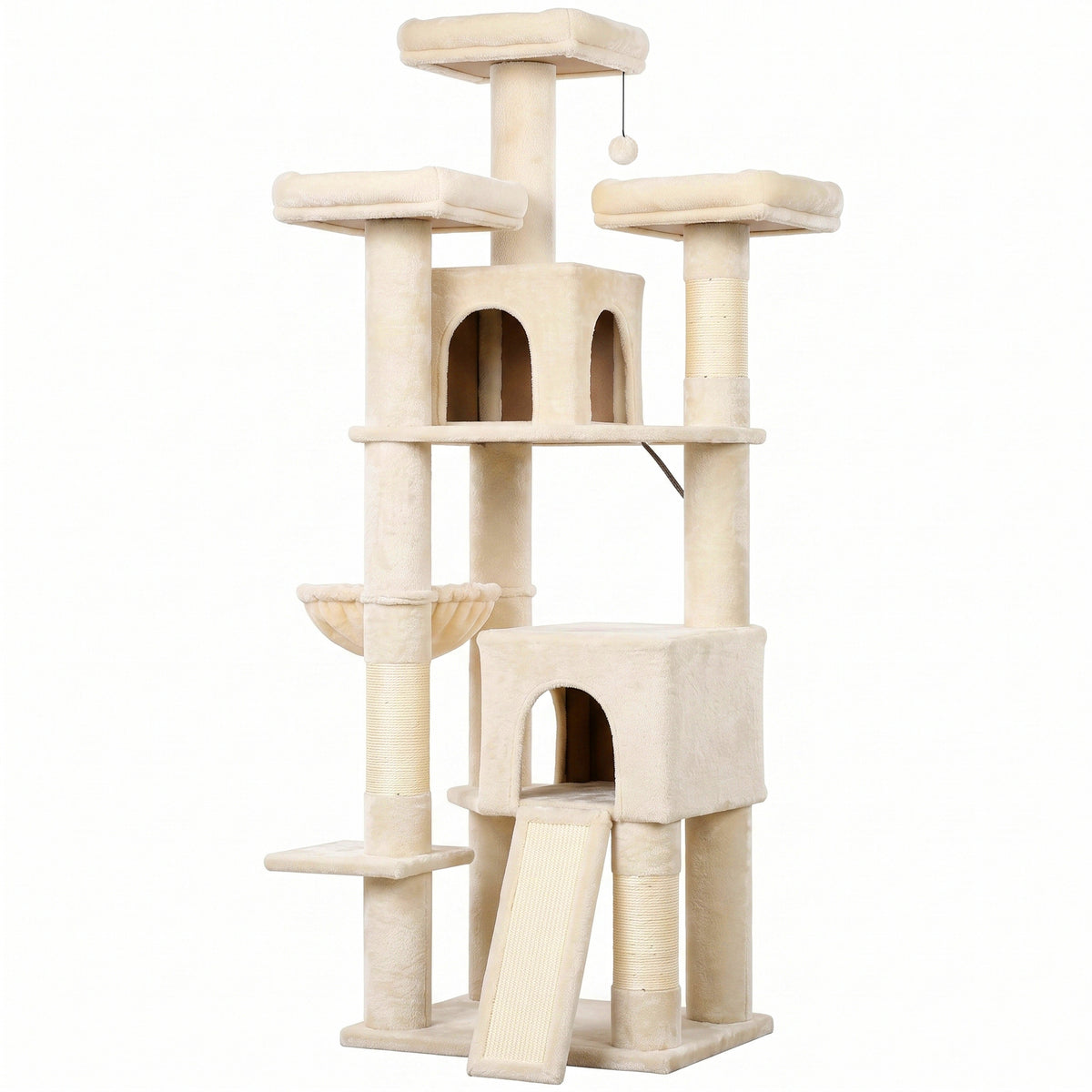 Large cat tree, 184 cm high, cat tree with 3 scratching posts, lounging areas, play ball, hammock, ladder, for