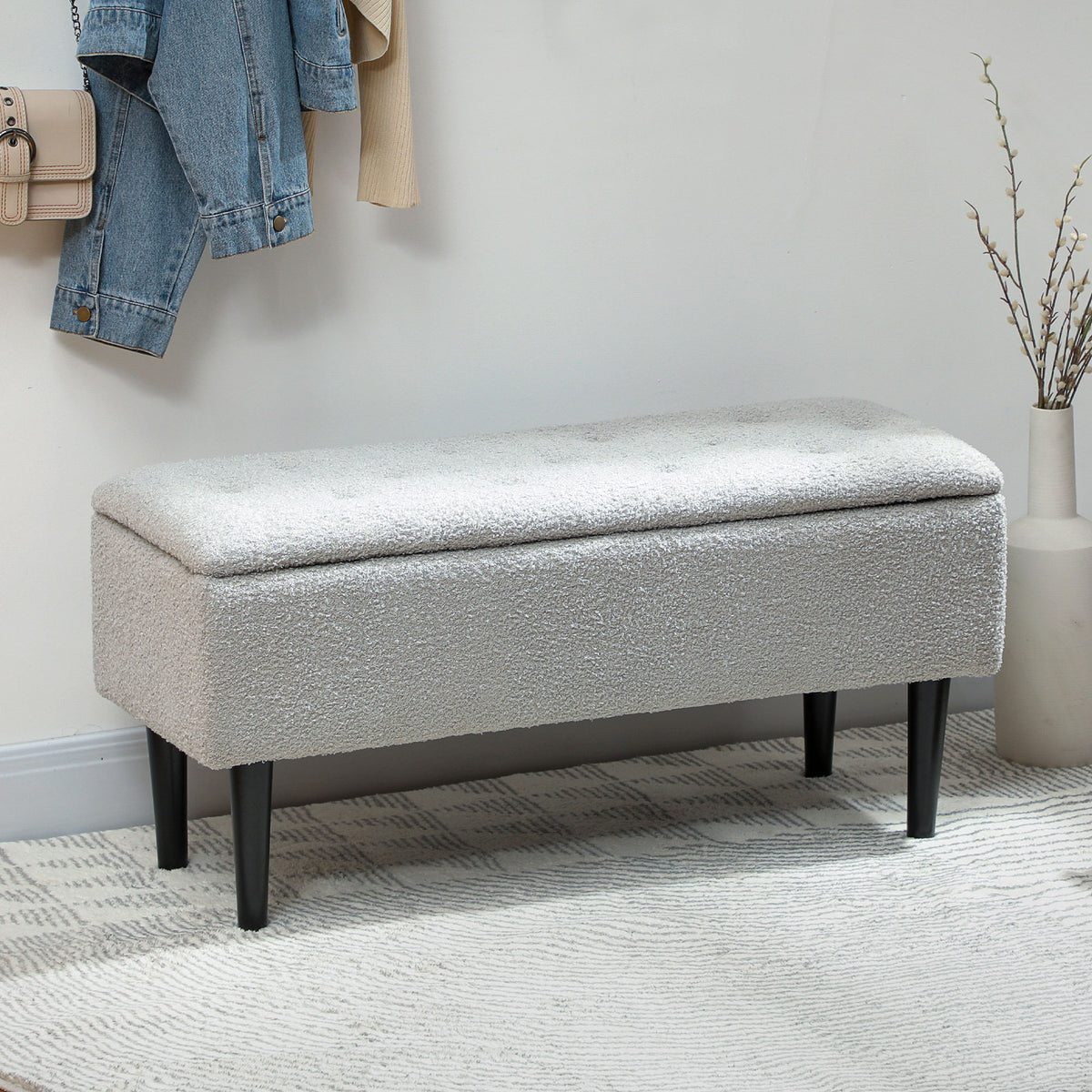 HOMCOM Sitztruhe, Sitzbank mit Stauraum, bis 120kg, Samtoptik, 95x38x45cm, Grau – Produktabbildung 2