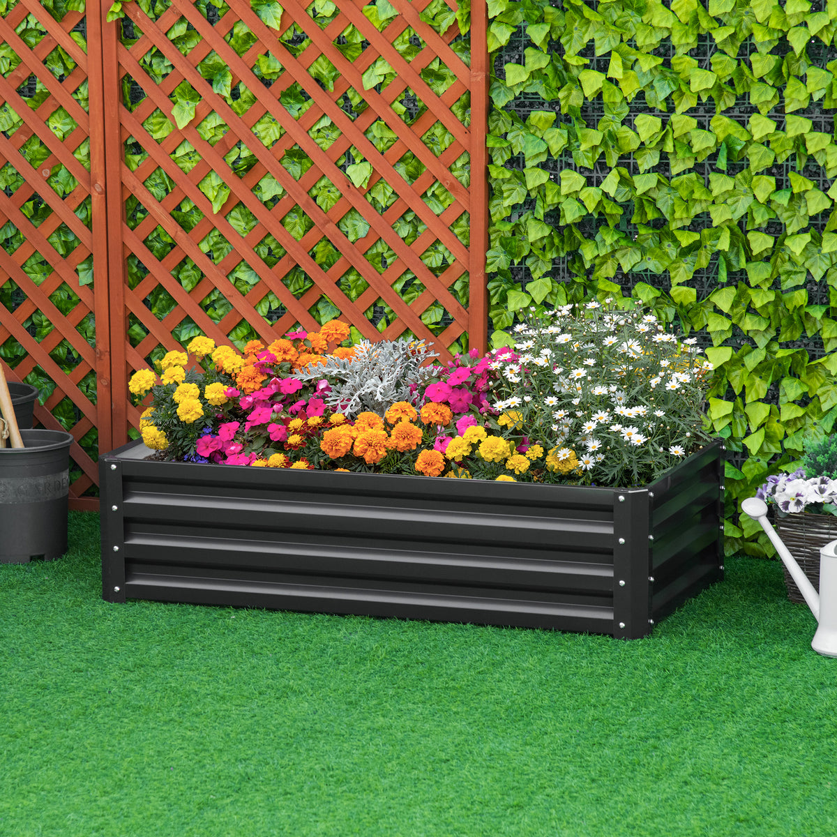 Outsunny Hochbeet Pflanzkasten, wetterbeständig, offener Boden, verzinkter Stahl, 120 cm x 60 cm x 30,5 – Produktabbildung 2