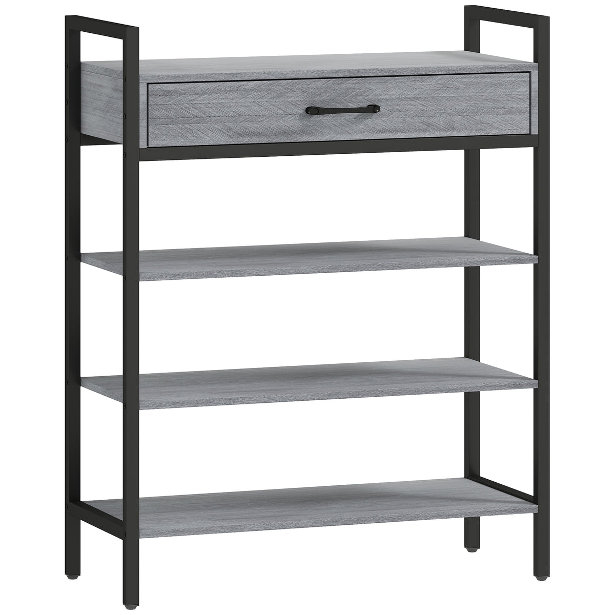 4-tier shoe rack, hallway shelf for up to 9 pairs of shoes, particle board, metal, gray