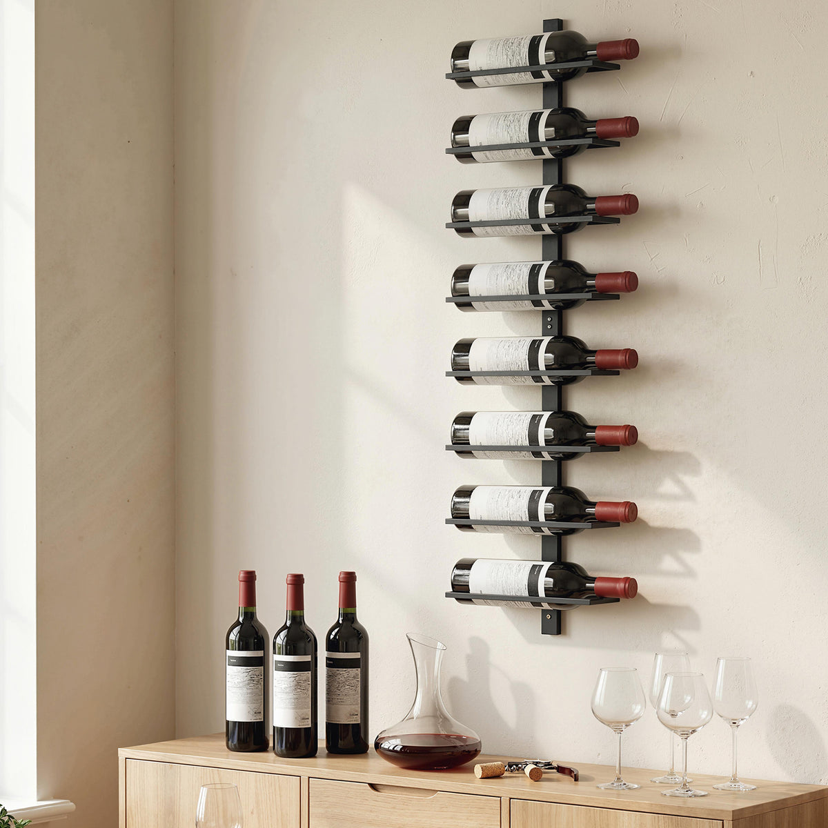 HOMCOM Weinregal, Wandregal für 8 Flaschen Wein, 8 Ebenen, Stahlrohr, für Küche, Wohnzimmer, Hausbar – Produktabbildung 2
