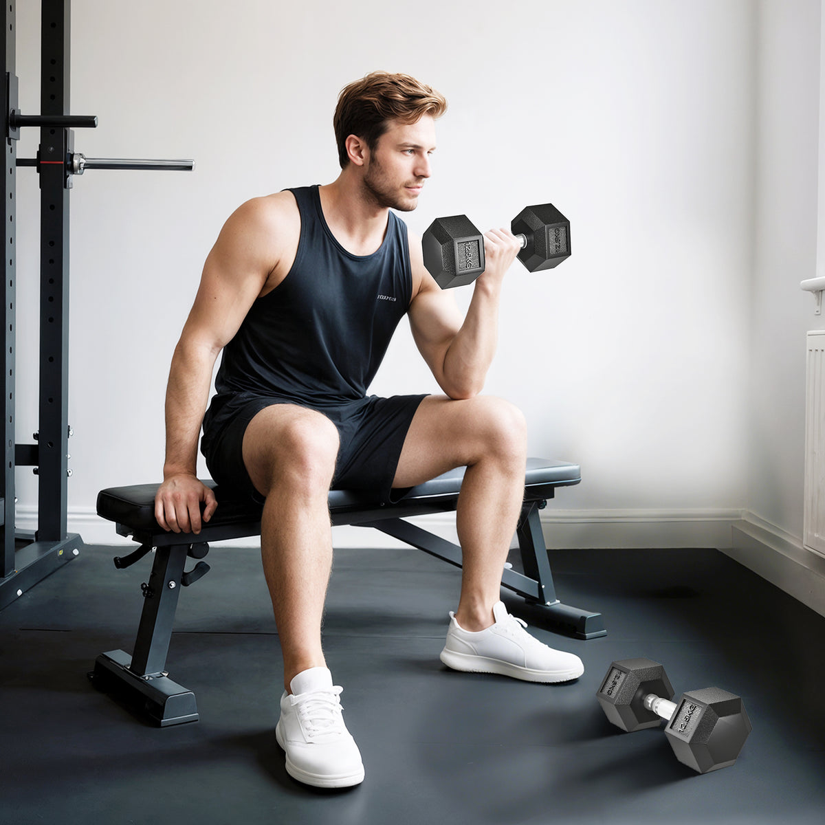 Dumbbells with knurled handle, cast iron dumbbell, 2 x 12.5 kg for home, gym, strength training (2)