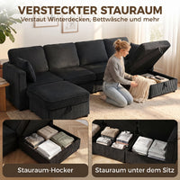 HOMCOM Ecksofa 4-Sitzer U-Form Sofa mit Stauraum-Ottomane, 306 cm Eckcouch mit Cord-Optik, 4 Kissen, für – Produktabbildung 6