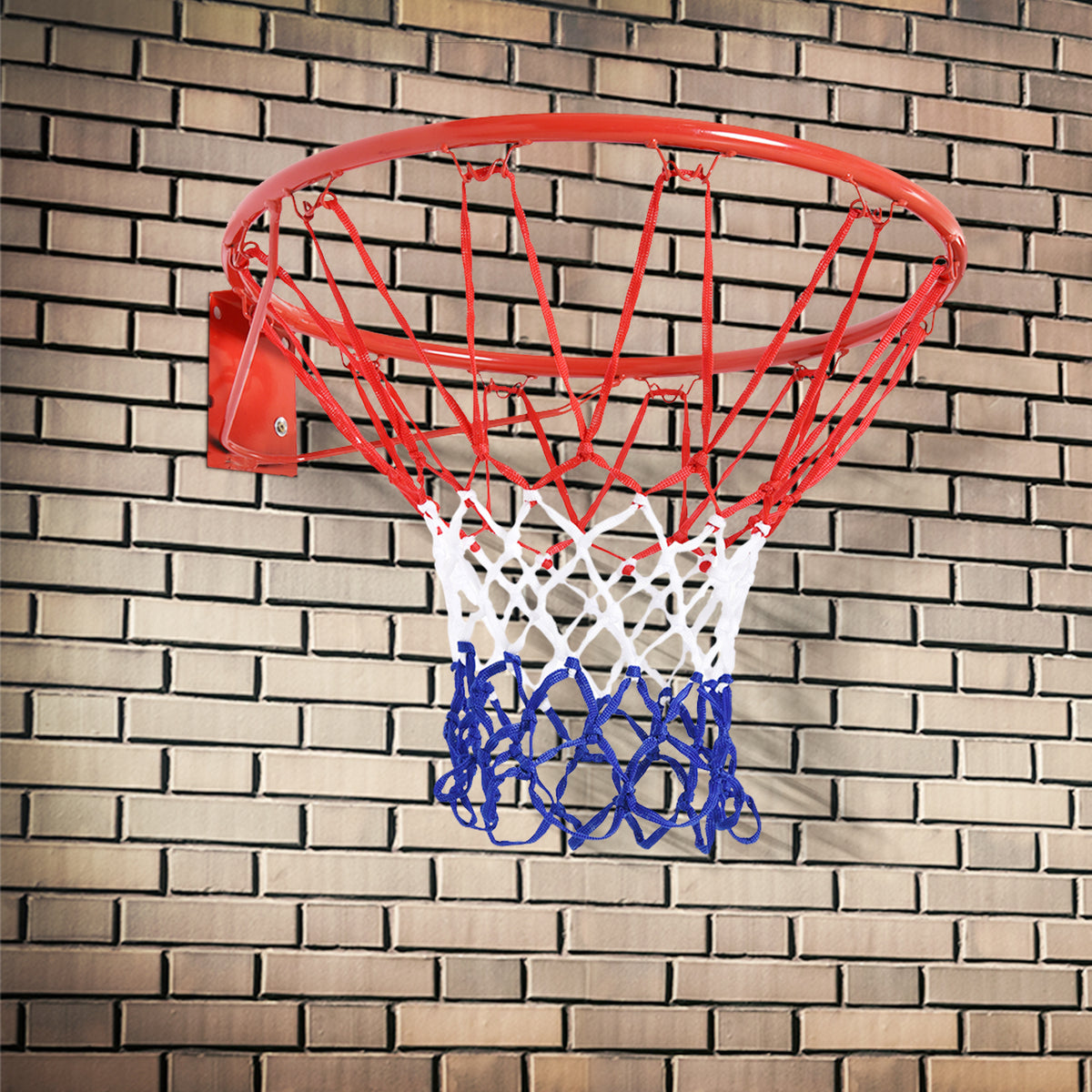 Basketball hoop, indoor & outdoor with Ø46 cm rim and net, wall mount, basketball board for adults, red + blue + – assembled