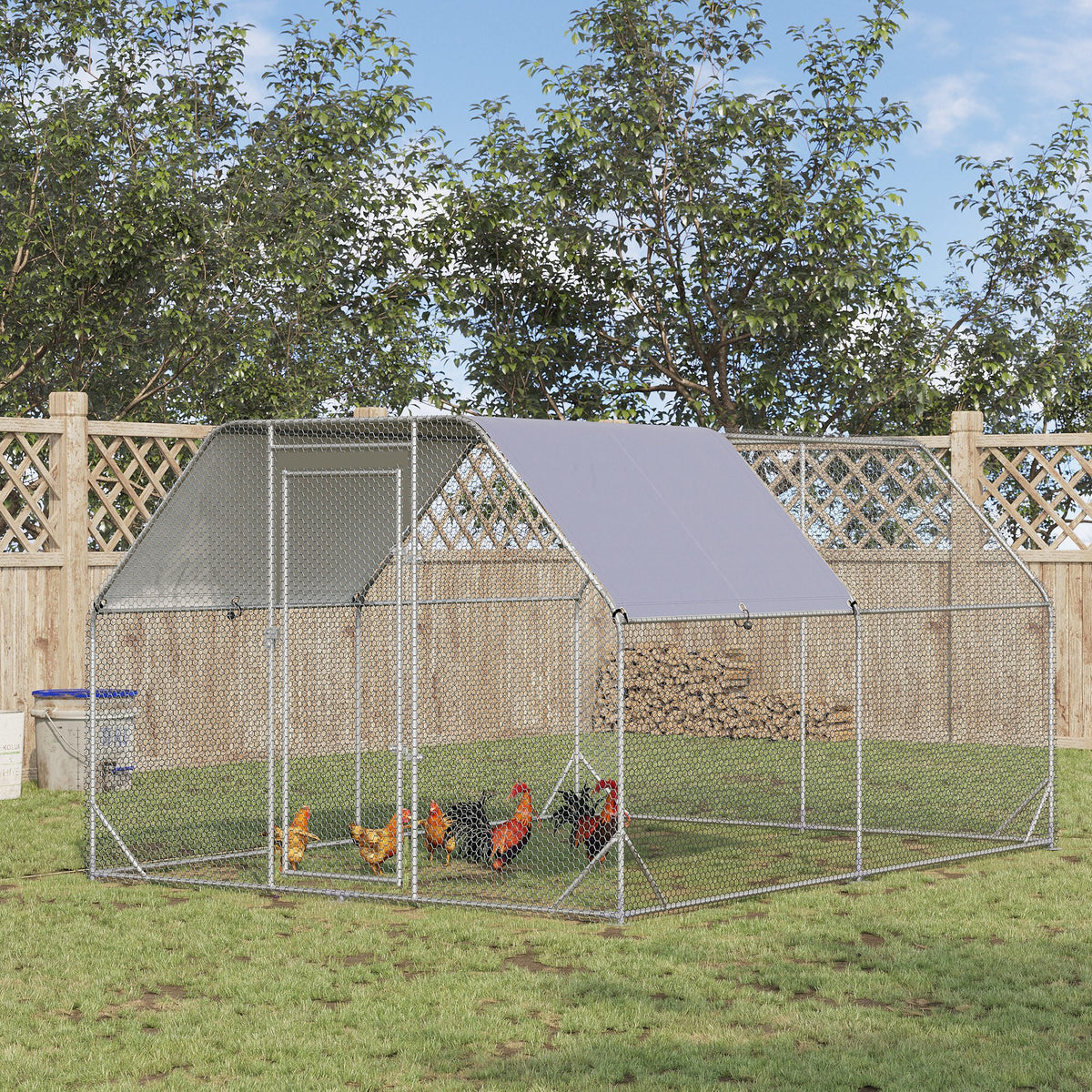 PawHut Hühnergehege Hühnerstall Hühnerauslauf, begehbar, verriegelbare Tür, für 10-12 Hühner, 280 cm x – Produktabbildung 2
