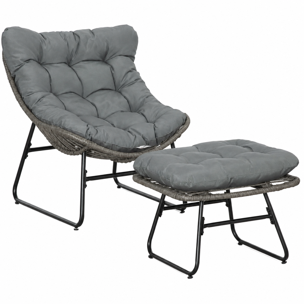 Outsunny Rattan Relaxsessel mit Fußhocker, Gartensessel mit dicke Kissen Outdoor Rattanstuhl Gartenstuhl für