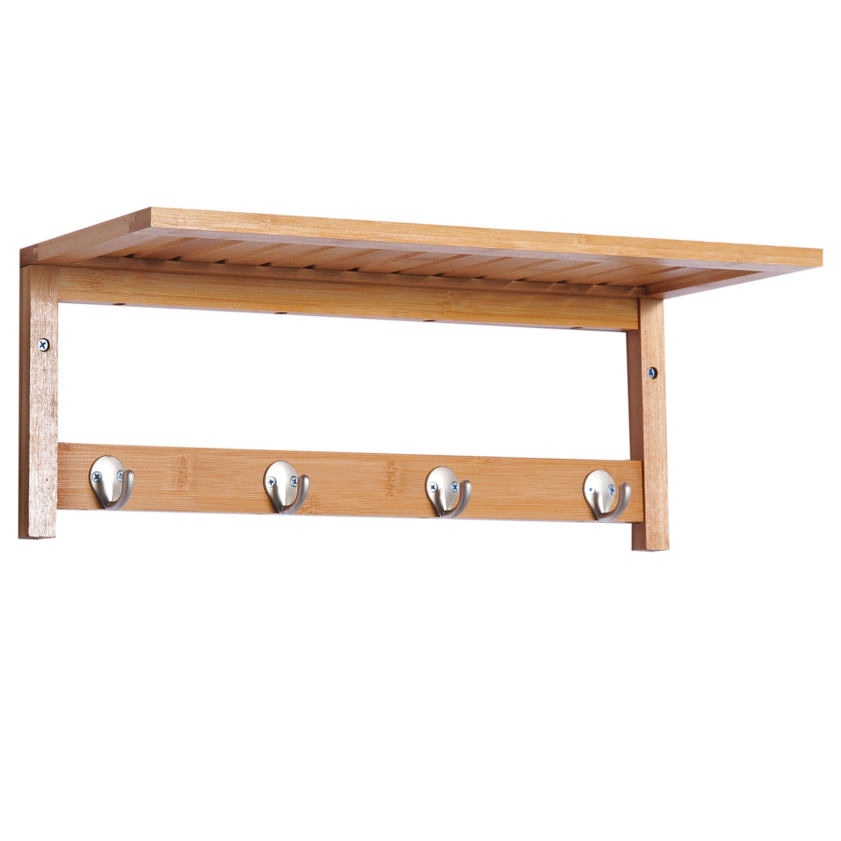 HOMCOM Wandgarderobe Garderobe mit Haken Wandmontage platzsparend 5 kg belastbar, 50 x 16 x 17,5 cm Naturholz