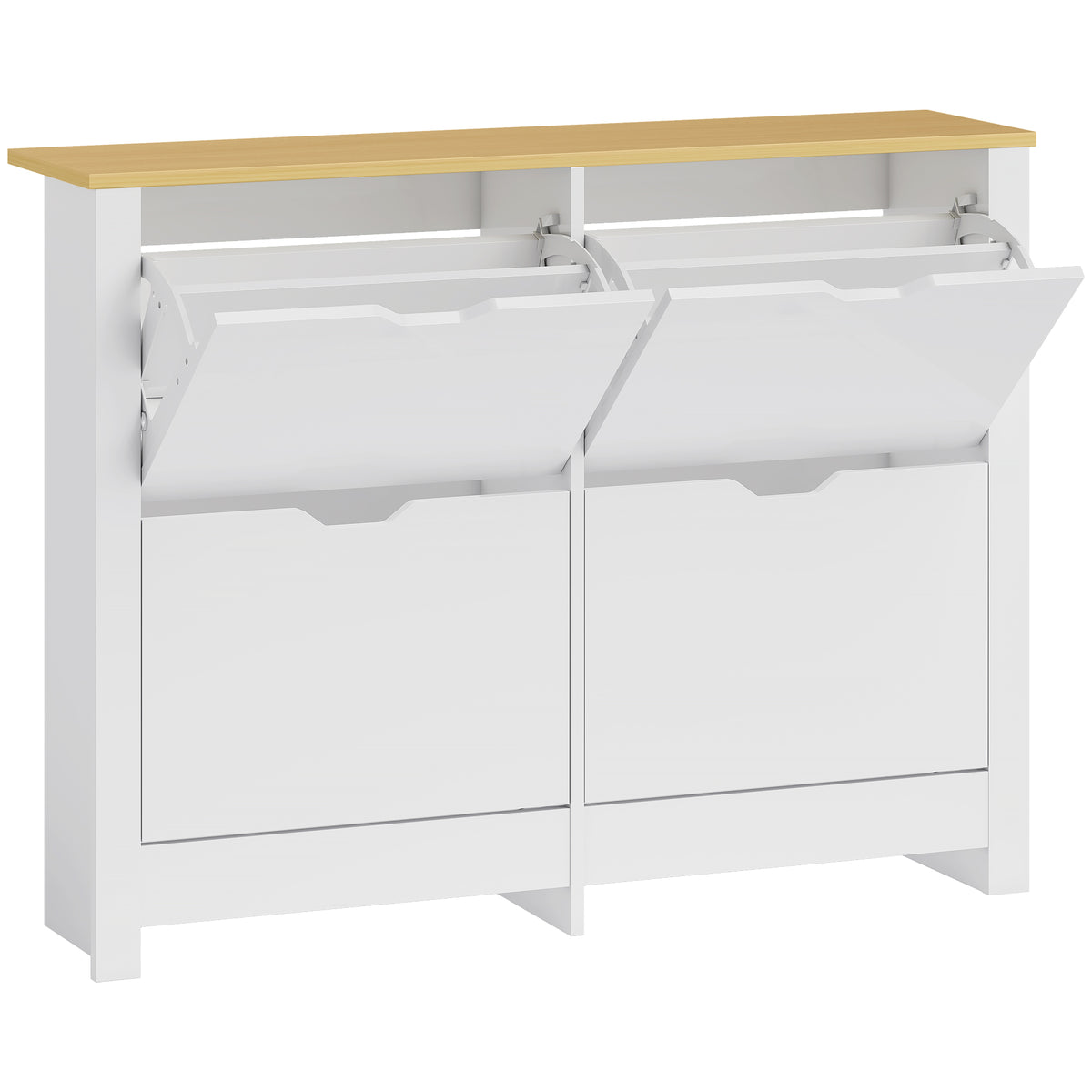 HOMCOM Schuhschrank Schmal mit 4 Klappfächern für 8–16 Paar Schuhe, 105 x 26 x 80 cm, Weiß+Natur