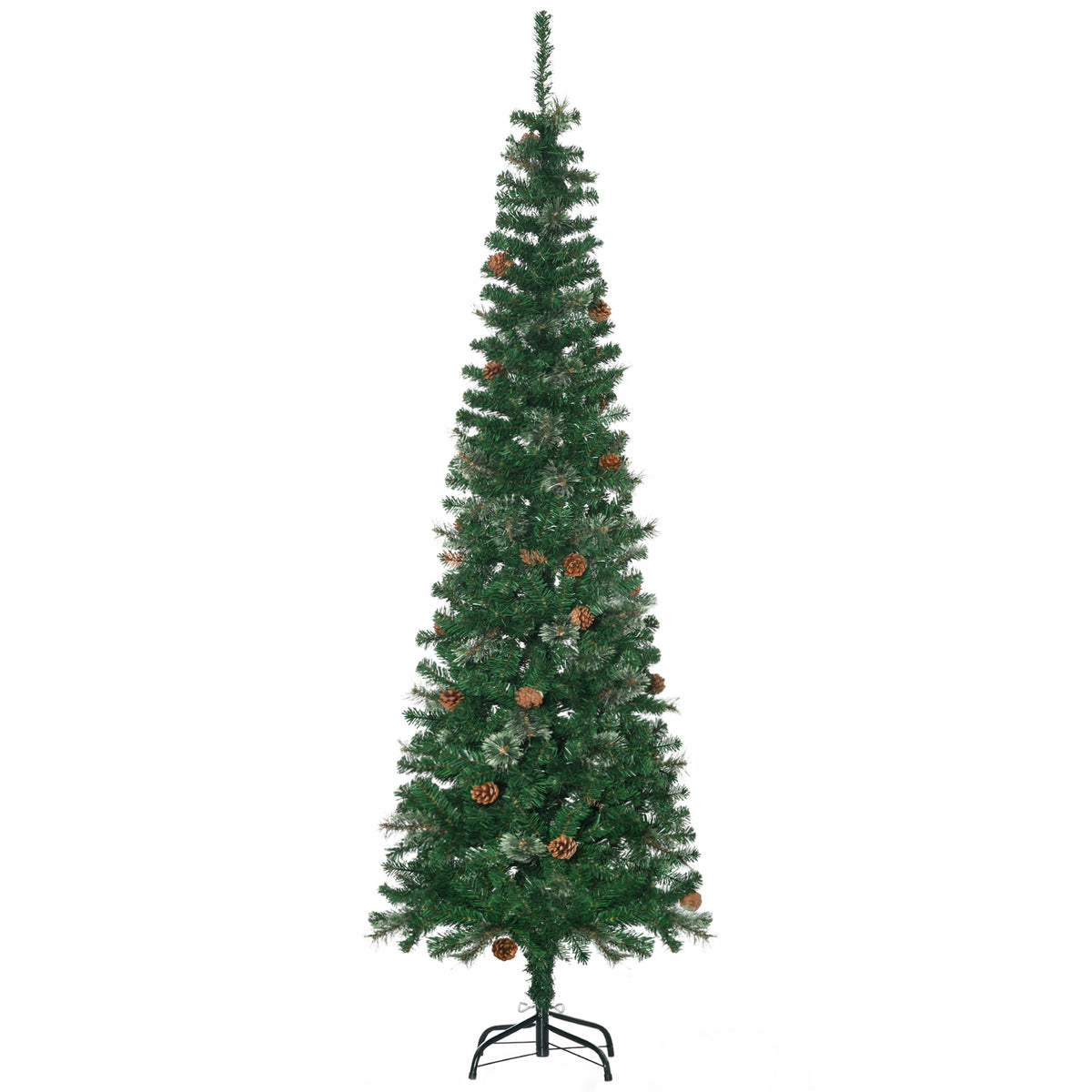 Artificial Christmas tree, slim, pine cones, flame-retardant, 54 x 195 cm, green