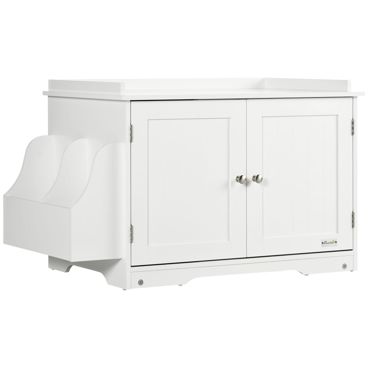 PawHut Katzentoilette, Katzenhaus, mit Trennwand, magnetischer Doppeltür, seitlicher Ablage, weiß, 86 x 48 x
