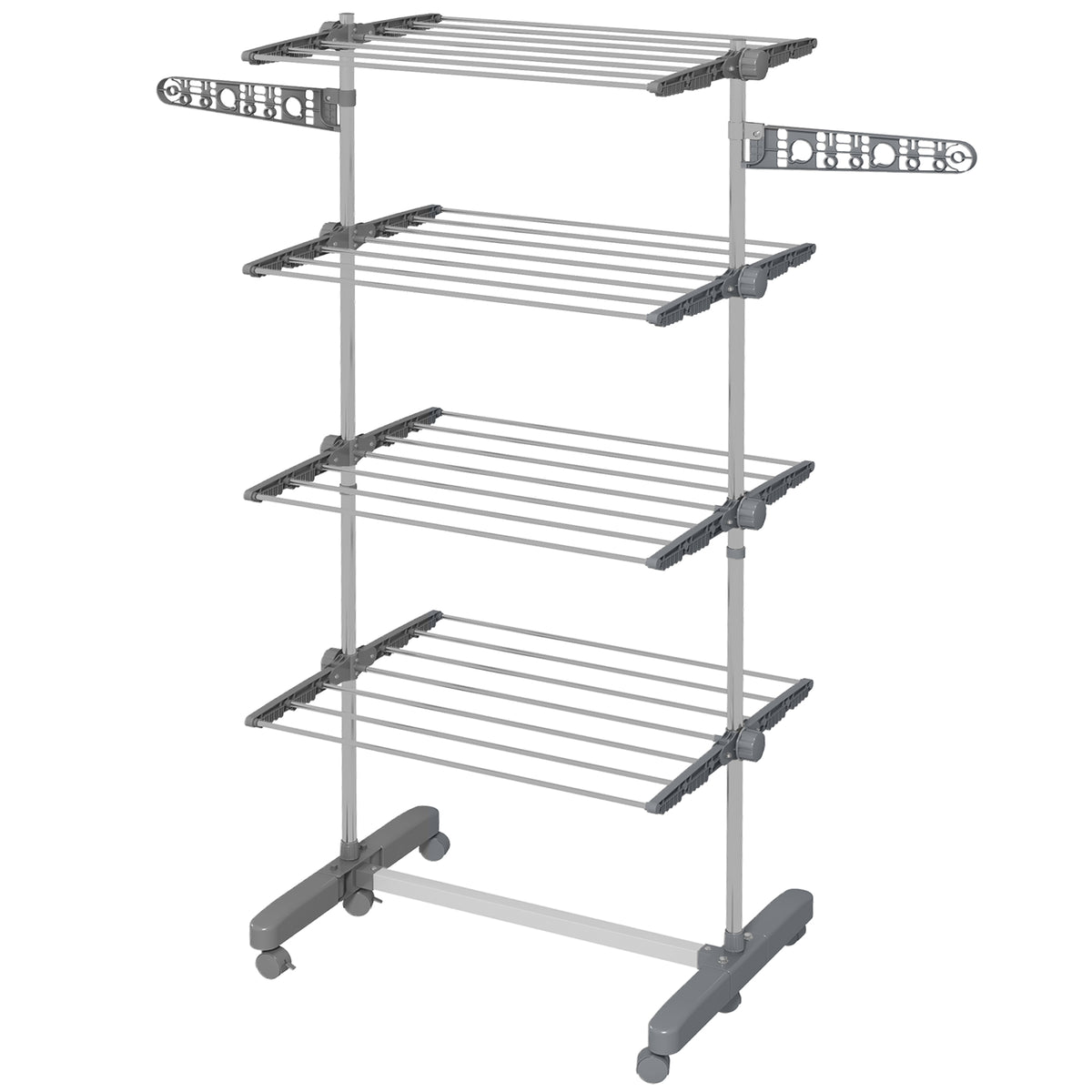 Clothes drying rack, 5 levels, foldable, one-click system, 142 cm x 55 cm x 172 cm, grey + silver