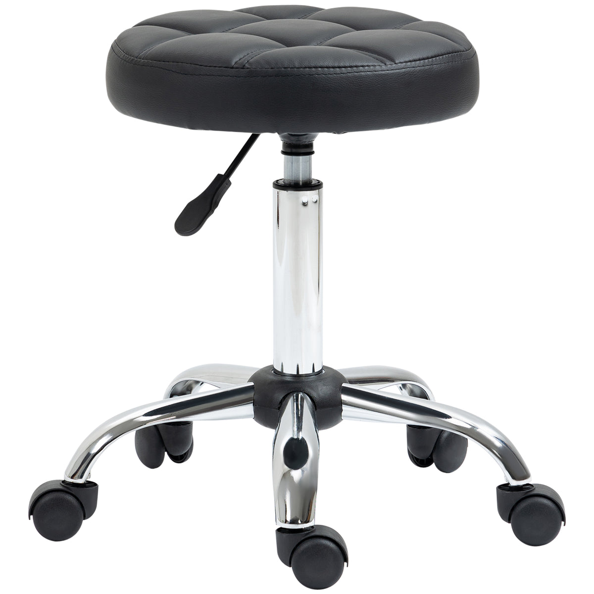Swivel stool, salon stool, height-adjustable, faux leather, quilted design, black/silver