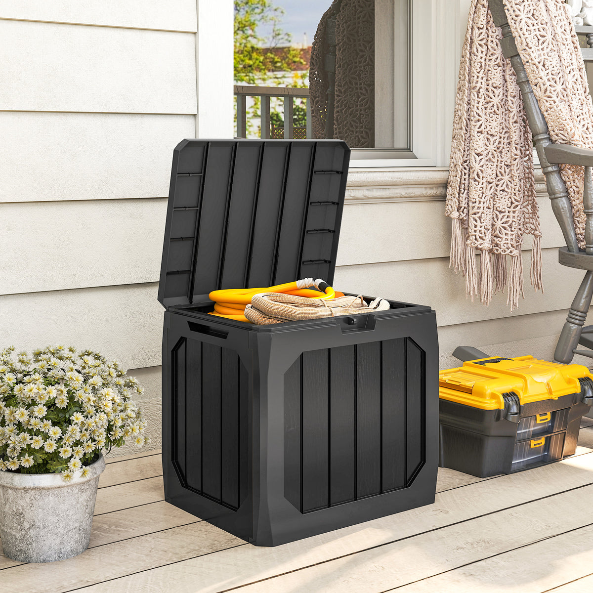 121L Plastic Garden Storage Box, Outdoor Storage Box with Handles, Black (2)