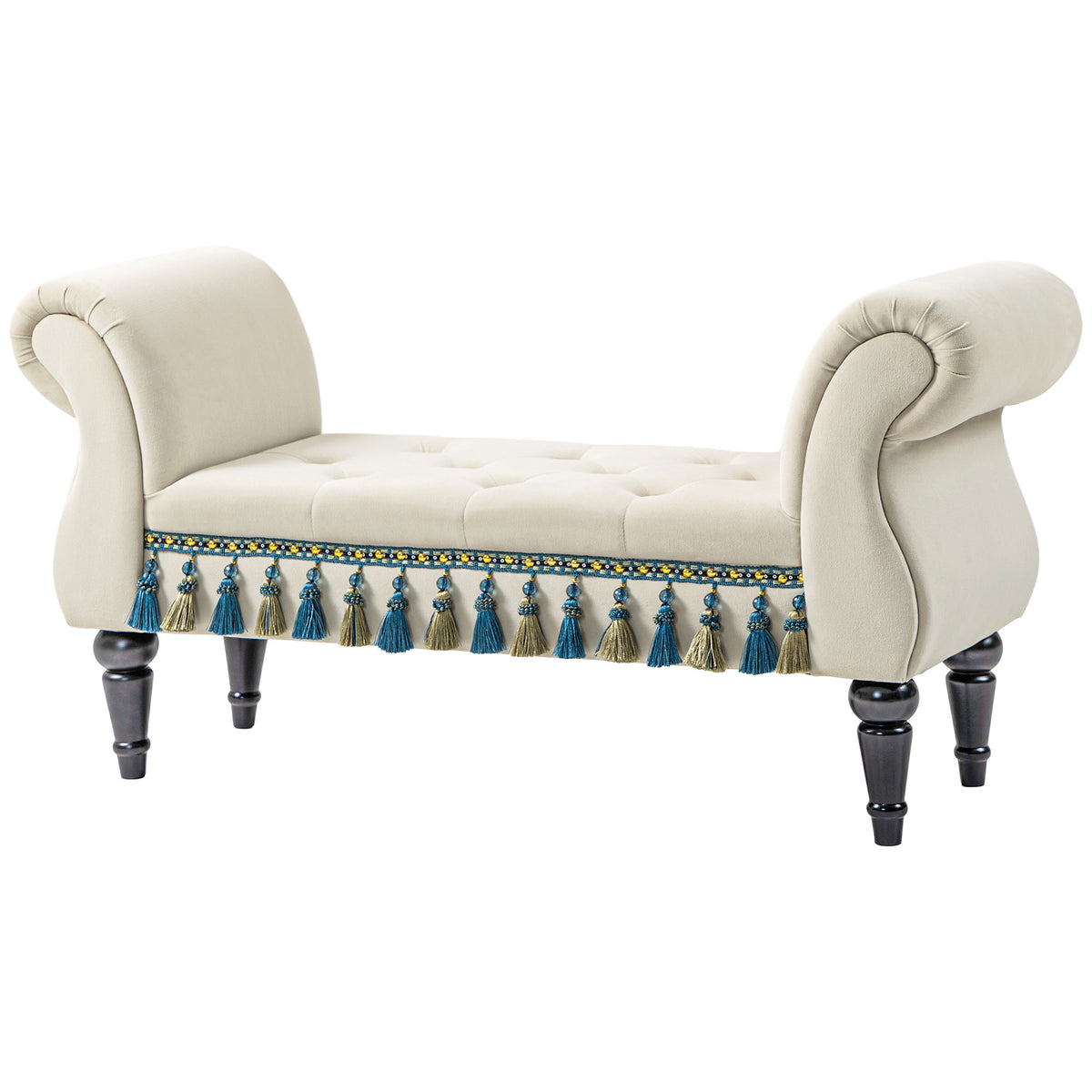 Upholstered bench, bench seat, vintage design, up to 150 kg, 117x40x58 cm, beige