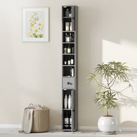Bathroom cabinet, 4 shelves, drawer, chipboard, slim design, grey (7)