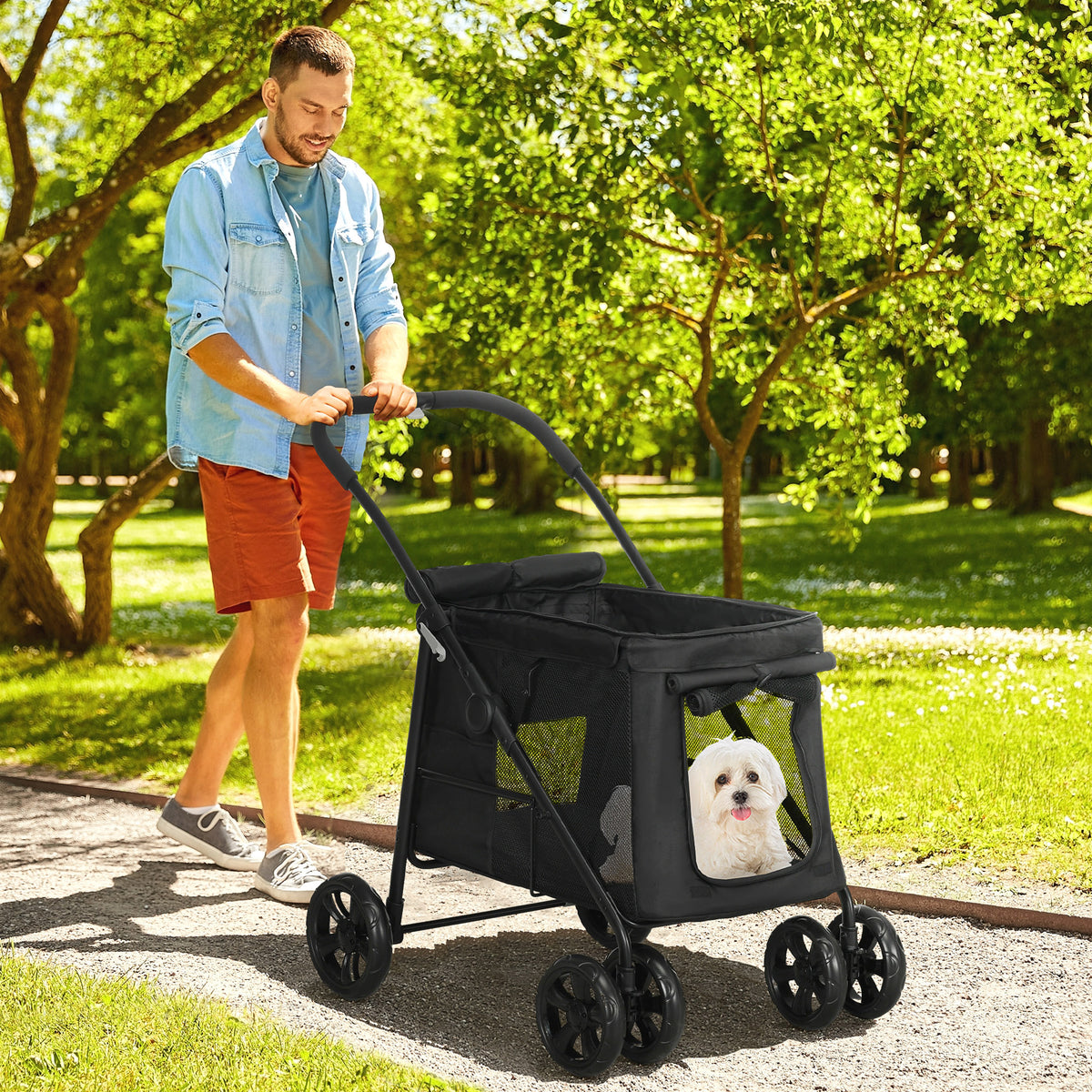 PawHut Hundetrolley inkl. Kissen, 3 Seitentaschen, klappbar, Hundewagen, 102 cm x 62 cm x 105 cm – Produktabbildung 2