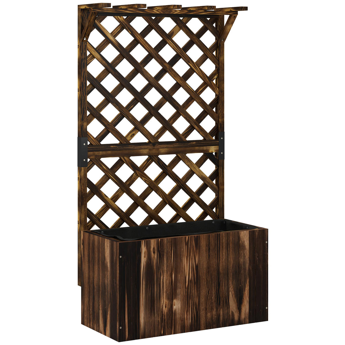 Outsunny Hochbeet Pflanzkasten mit Rankgitter, Spalier Pflanzkübel Blumenkasten Holz, Gartenspalier 64 x 33 x