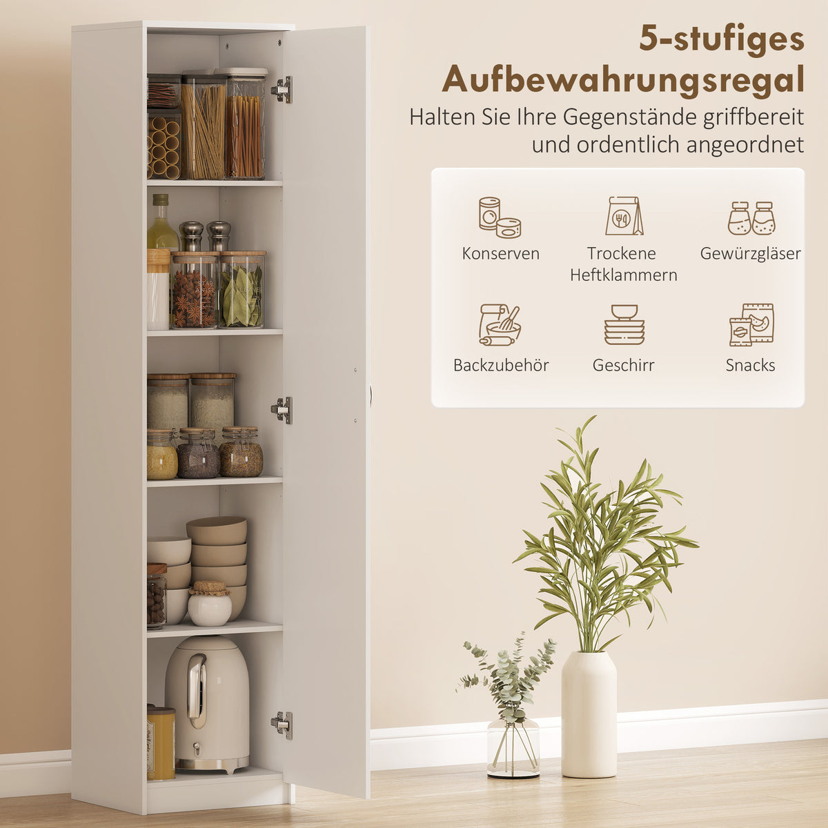 HOMCOM Küchenschrank, 5-Ebenen-Aufbewahrungsschrank, verstellbare Regale, für Wohnzimmer, Küche – Produktabbildung 4