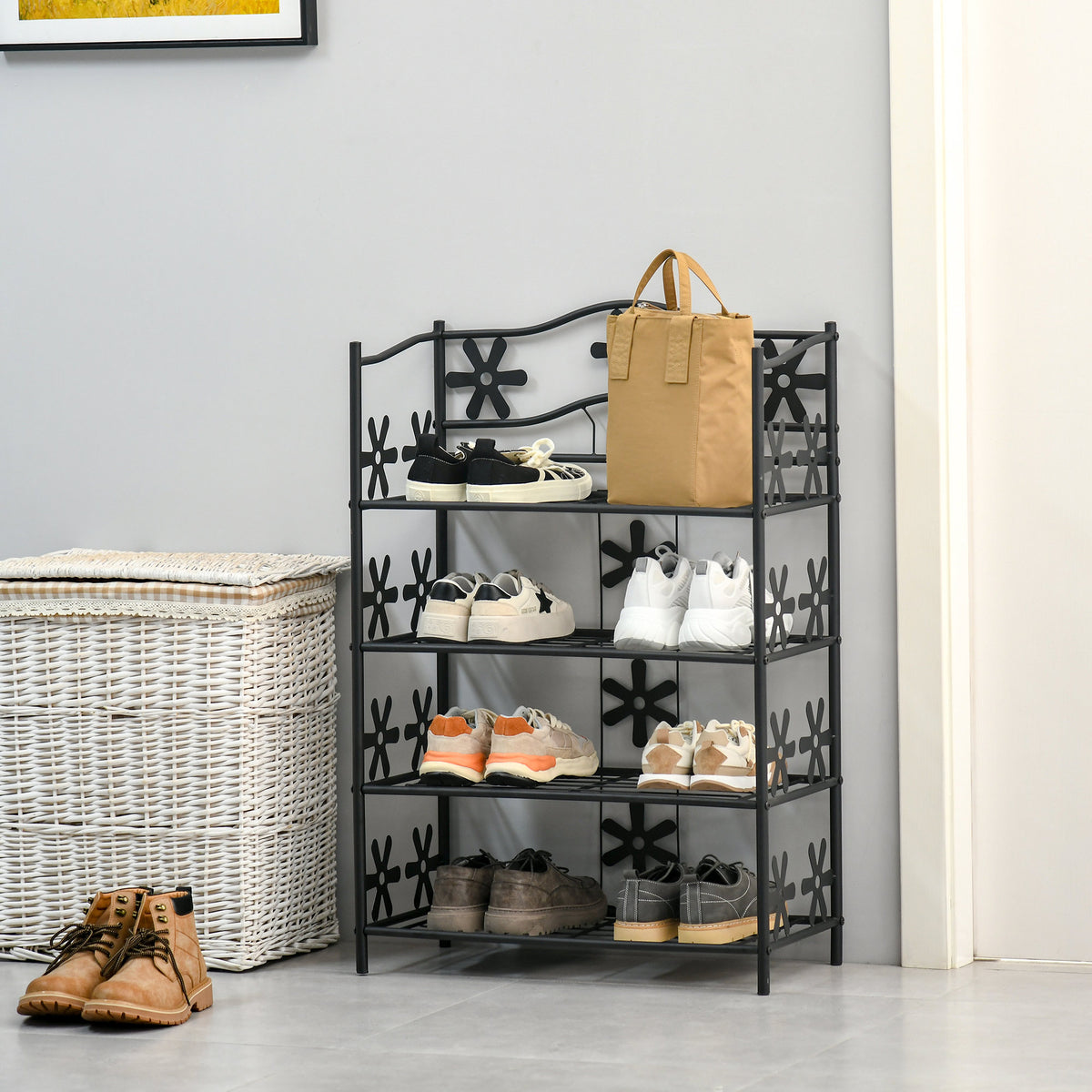 HOMCOM kleines Schuhregal Platzsparend Blumenregal Pflanzentreppe Standregal Ständer 4 Etagen Metall – Produktabbildung 2