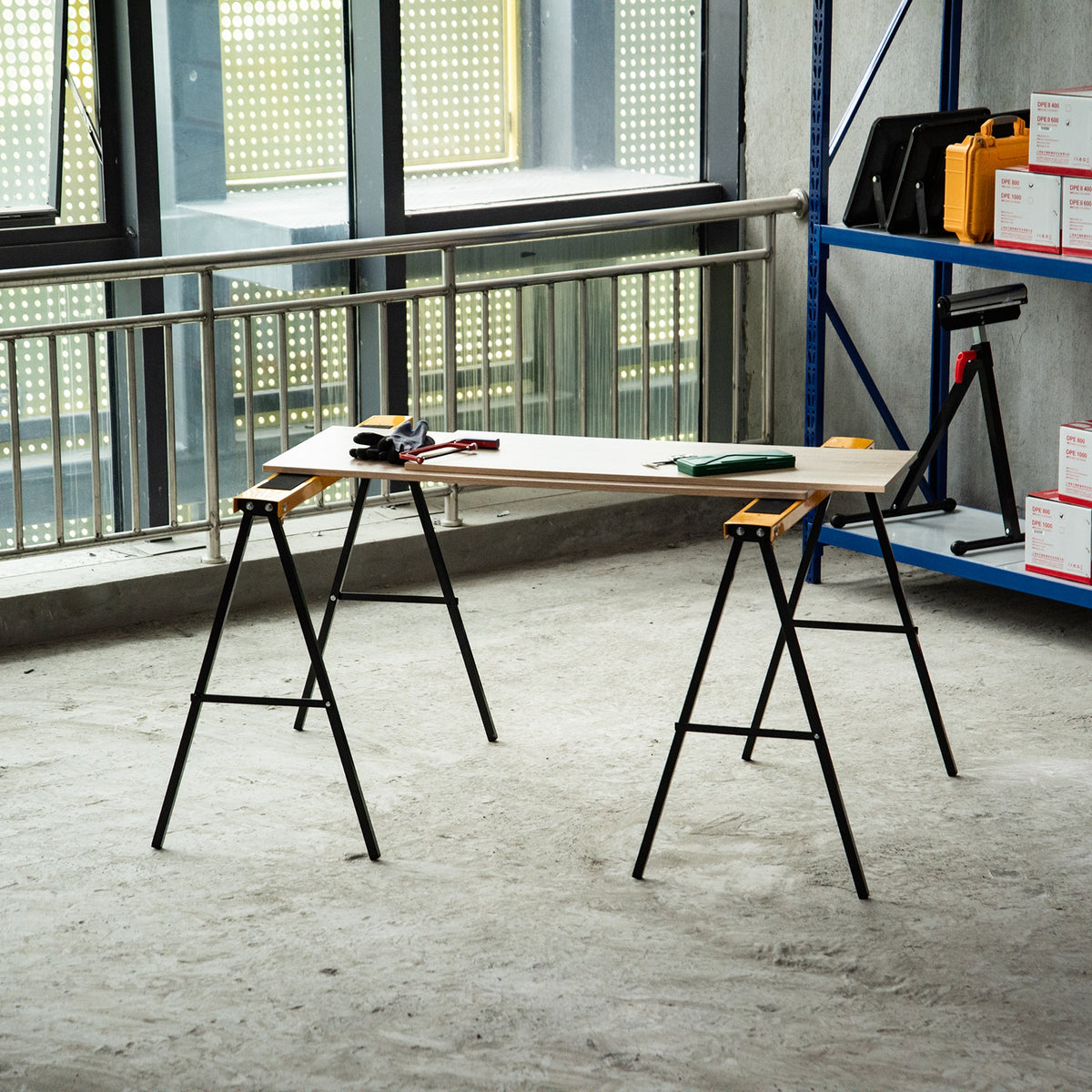 HOMCOM Arbeits Bock, Sägepferd, Unterstellbock, Klappbar, Rutschfest, Stahl, Orange, Schwarz, 99,5 x 50 – Produktabbildung 2