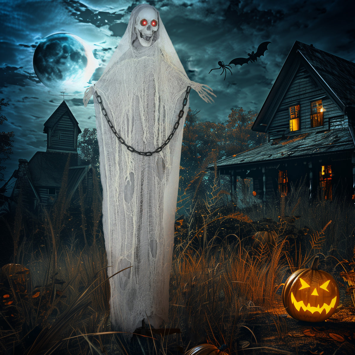 Outsunny Halloween Deko Sensenmann Outdoor 183cm Animiert Sprechende Halloween Sensenmann mit – Produktabbildung 2