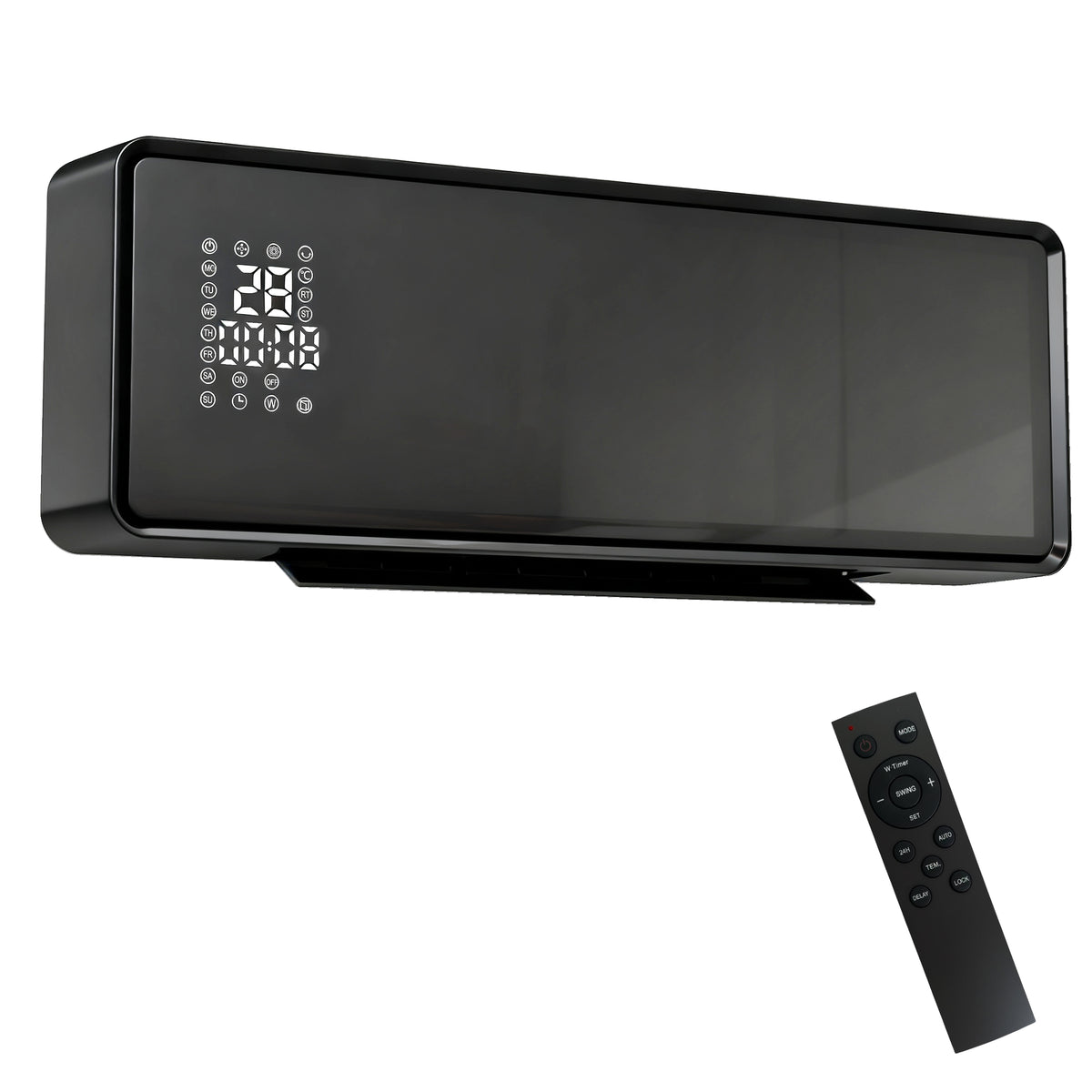 HOMCOM Wandmontierter 2000W Keramik Elektroheizer, Ventilator, Thermostat, Timer, Fernbedienung, Glaspaneel