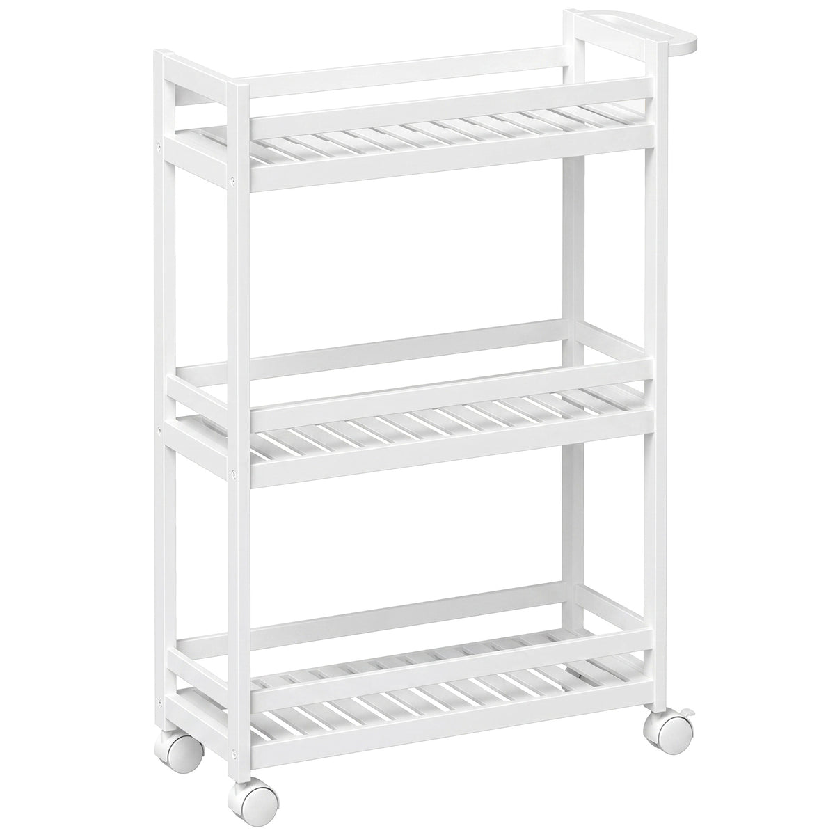 HOMCOM Servierwagen, 3 Etagen, Lamellenböden, Herausfallschutz, Bambus, 55 x 20 x 75 cm